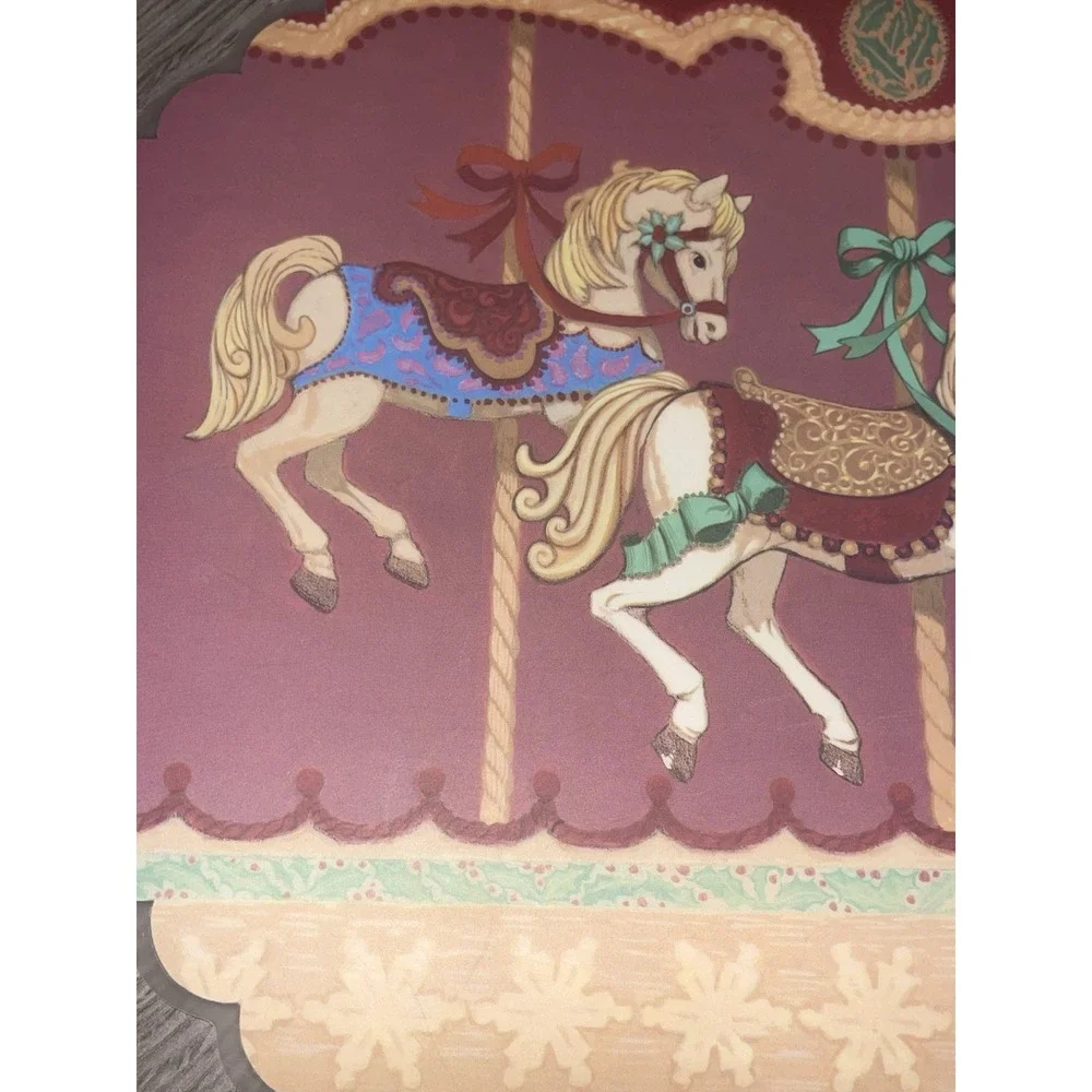 Vintage Reversible Set Of 4 Placemats W/ Carousel Horse Vinyl Made In‎ The USA